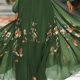 Purpdrank  Fall Off The Shoulder Lantern Sleeve Maxi Dress Woman Spring Elegant Floral Print Hem Long Dress Sexy Backless Hollow Boho Dress