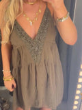 Purpdrank  Fashion Sequins Bead Sleeveless Tops Chic Women Backless Ruffle Pleated V Neck Vests 2025 Summer Female Evening Party Vestidos