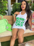 Purpdrank - Letter Print Tank Dress Women Sleeveless Skinny Ribbed O-Neck Summer Casual Trend Bodycon Elastic Daily Streetwear