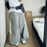 Purpdrank  American Stripe Cargo Pants Women Y2K Loose Thin Quick Drying Jogging Pants High Waist Drawstring Oversized Wide Leg Pants