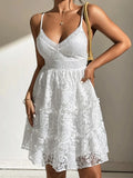 Purpdrank  White Lace Mini Dress Women Summer Sexy V Neck Sleeveless Backless Dress Ladies Elegant Fashion Floral Embroidered Lace Up Dress