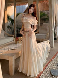 Purpdrank  French Style Summer Elegant Women 2 Piece Set Y2k Ruffle Off Shoulder Crop Top High + Waist A-line Long Skirt Female Outfits New