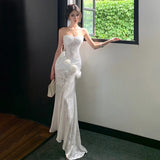 Purpdrank  Stunning Atmosphere Pure Desire Three-Dimensional Flower Strapless Dress Sexy Slim Long Dress