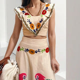Purpdrank  Fashion Women Floral Print Long Skirt Set Square Neck Sleeveless Cropped Tops High Waist Skirt 2 Pieces Set Lady Outfits