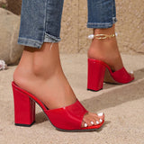 Purpdrank  Fashion Red High Heels Sandals for Women 2025 Summer Thick Heeled Square Toe Slippers Woman Transparent Pvc Party Dress Sandals