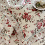 Purpdrank  Rustic Vintage French Rose Floral Ruffles 100% Cotton Bedding Set Duvet Cover Set Flat/Fitted Bed Sheet Pillowcases 4Pcs