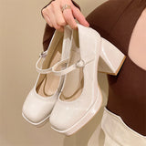 Purpdrank  Vintage Chunky High Heels Mary Jane Shoes for Women Patent Leather Platform Pumps Woman Square Toe Thick Heel Black Lolita Shoes