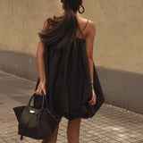 Purpdrank  Summer French Elegant Black Loose Sling Women's Dress