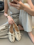 Purpdrank  Retro Hollow Lace-up Low Heel Pumps Women Fashion Roman Style Brand Designer Shoes Comfortable Round Toe Back Strap Casual Shoes