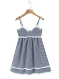 Purpdrank  Sexy Plaid Spliced Embroidery Lace Bra Corset style Mini Dress Women Bow Lacing up Backless Party Skater Sling Robe Holiday