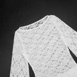 Purpdrank  Sexy White Lace Flare Sleeve Bodycon Dress Women Fashion O Neck Hollow Out Slim Fit Club Party Mini Dress Trendy Hot Girl