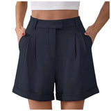 Purpdrank  Women's Solid Tailored Shorts High Waist Pleated Wide Leg Rolled Hem Casual Office Summer Shorts Casual Loose Fit Suit Pants