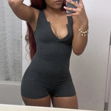 Purpdrank  Europe  Style Sleeveless Backless Waist Amazon Jumpsuit Solid Color V-neck Tight Sports Yoga Jumpsuit