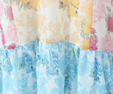 Purpdrank  Retro French style Contrast Color Flower Print V neck Mini Dress Sexy Short Flying Sleeve Ruffles Hem Slim Waist Robe