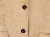 Purpdrank  New Autumn Women's Casual Sle Two-Button Long Sve Loose Suede Vesent Coat Flip Collar Polyester Fiber Faionable