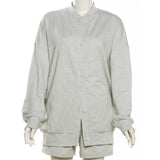 Purpdrank  2 Pieces Set Sexy Fashion Sweater Women Set Autumn Winter Female Grey Long Sleeve Tops And Elastic Waist Shorts Suit