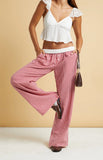 Purpdrank  Women Loose Plaid Trousers European American Style Straight Wide Leg Pants Casual Button Plaid Pants Retro Lady Trousers