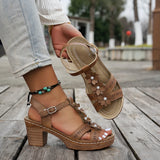 Purpdrank  Low Sandals Woman Leather Buckle Strap 2025 Summer Increasing Height Clear Heels Suit Female Beige Large Size Women’s Shoes Open