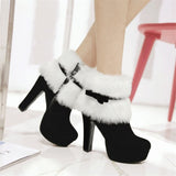 Purpdrank - Winter Women Ankle Boots Christmas High Heels Platform Shoes Femme Warm Fur Short Boots Red Black Ladies Party Shoes Plus Size