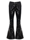 Purpdrank  Cool Reflective Patent Leather Flare Pants Women's Black Low Waist Slim Fit Retro Streetwear Casual Female Long Trousers