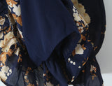 Purpdrank  Summer Holiday Navy Blue Floral Print Bow Lacing Up Strap Sling Dress Women Elastic Back Ruffles Hem Short Dresses Vestidos Robe