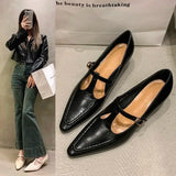 Purpdrank  Fashion Pointed Toe Buckle-heeled Single Shoes Retro Solid Color Women's Shoes Medium Heels Casual Shallow Mouth Zapatos Mujer