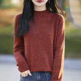 Purpdrank  Women's Loose Fit Knitted Sweater Half High Collar Soft Fleece Winter Thickened Floral Thread Knit Top Lazy Base Layer Shirt