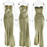 Purpdrank  Sexy Hollow Out Sheath Maxi Dress Women Elegant Sleeveless Backless Strapless Ribbon Ruched Night Club Party Long Dress Sundress