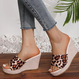Purpdrank  Fashion Leopard Platform Slippers Women Summer Round Toe High Heel Sandals Woman New Non-Slip Thick Bottom Wedge Slides Female