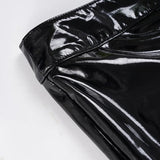 Purpdrank  Cool Reflective Patent Leather Flare Pants Women's Black Low Waist Slim Fit Retro Streetwear Casual Female Long Trousers