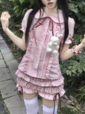 Purpdrank  Summer Japanese Kawaii Sweet Print Lolita Short Sleeve Shirt Women's Fashion Cute Doll Collar Shirt Casual Elegant Bow T-Shirts
