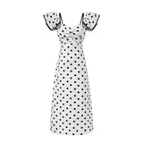 Purpdrank  Sexy White Black Polka Dot Print Ruffles Off Shoulder Dress Women Ruched Chest Slim Waist Midi Dresses Robe Holiday Vestidos
