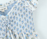 Purpdrank  Sexy White Blue Flower Print Ruffle Strap Mini Dress V neck Ruched Elastic Chest Corset Sleeveless Short Tank Robe Holiday Woman