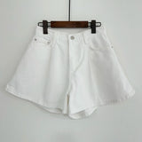 Purpdrank  Summer Washed High Waist Women's A-line Denim Shorts Pocket White New Casual Loose Wide Leg Jeans Shorts Female