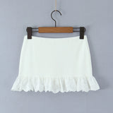 Purpdrank  Y2K Spliced Embroidery Lace Ruffles Hem Package Hips Mini Skirt Sexy Low Waist Short Skater Skirts With Shorts Lining Black