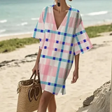 Purpdrank  Women's Elegant Hight Waist Loose Party Dress Summer Casual Holiday Mini Dresses Fashion V-neck Half Sleeve Bohemian Dress