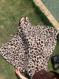 Purpdrank  Korean Leopard Print Pleated Long Skirt Women Elegant Holiday Fairycore Skirts Female High Quality A Line Party Faldas New