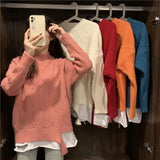 Purpdrank  Trendy Twists Pullover Fake Two Piece Splice Sweater Women Autumn Winter New Lazy Style Long Sleeve Loose Knit Top Design Jacket