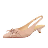 Purpdrank  French Banquet Silk Bow Thin Heel Shallow Mouth Single Shoes Women Pointed Toe Low Heels Back Empty Trip Strap Women's Shoes