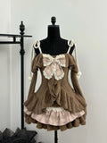 Purpdrank  Autumn Winter Sweet Lolita Women New 2 Piece Set Design Slash Neck Cute Bow Tops + Plaid Cake Skirt Female Korean Kawaii Clothes