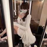 Purpdrank - High Waist Mini Dress Women Long Sleeve Fall Sexy Girls Casual Simple Ball Gown Ins Fashion All-match Vestidos Mujer Sweet Young