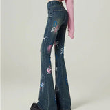 Purpdrank  Graphic With Print Flare Trousers Pattern Womens Flared Jeans High Waist Shot Fitted Trend 2025 Unique R Z Denim Pants for Women