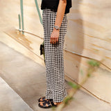 Purpdrank  Plaid Print Pants Women y2k Clothes Elastic Waist Wide Leg Loose Ruffle Hem Trousers Summer Clothing 2000s Streetwear