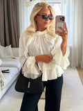 Purpdrank  Elegant Long Puff Sleeve Female O Neck Blouses Fashion Chiffon Ruffled Shirts For Women 2025 Spring New Chic Lady Tops Beachwear