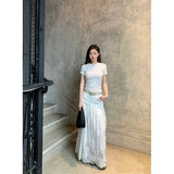 Purpdrank  Y2K White Midi Skirt Women Streetwear Lace Patchwork Skirts Summer Gyaru Korean Fashion High Waist Design A Line Faldas