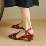 Purpdrank  New Summer Women Sandals Genuine Leather Women Shoes Square Toe Low Heel Shoes Narrow Band Cover Toe Modern Sandals