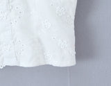 Purpdrank  Sweet White Embroidery Hollow Out Flower Cotton Lace V neck Short Puff Sleeve Shirt Women Zipper Elastic Back Slim Crop Tops