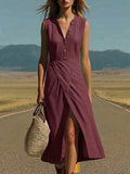 Purpdrank  Elegant Solid Color Maxi Dress Women Summer Fashion Sleeveless V-neck Maxi Dresses Casual