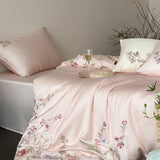 Purpdrank  Elegant Flowers Embroidery Bedding Set 600TC Lyocell Cool Feeling Soft Silky Duvet Cover Bed Sheet/Fitted Sheet Pillowcases 4Pcs