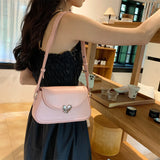 Purpdrank  Loving Heart Buckle Crossbody Bags For Women Luxury Designer Handbags Silver Color Small Shoulder Underarm Phone Bag